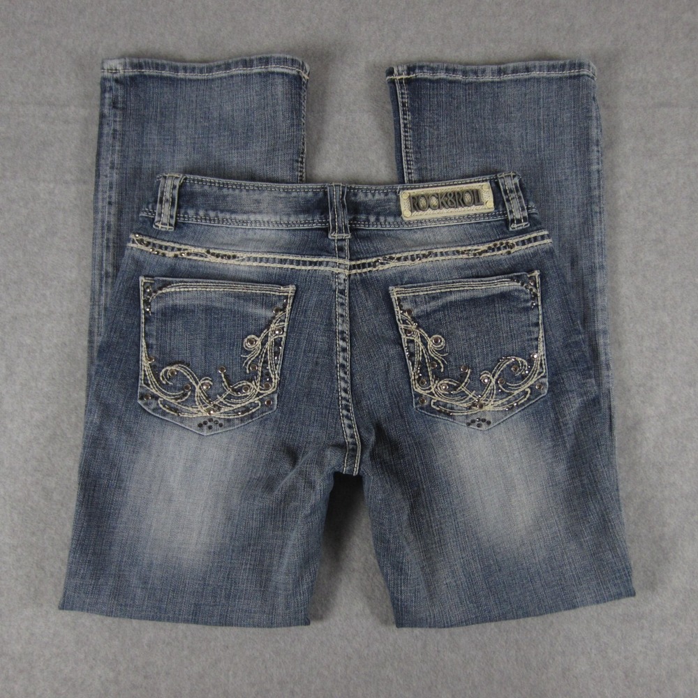 Rock Roll Cowgirl Jeans Womens 28x28 Blue Bootcut Mid Rise Embroidered Western